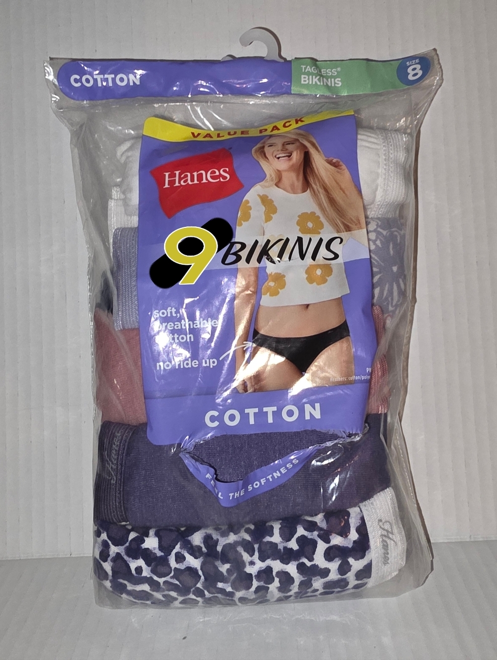 NIP Hanes 9-Pack Cotton Bikinis – Size 8